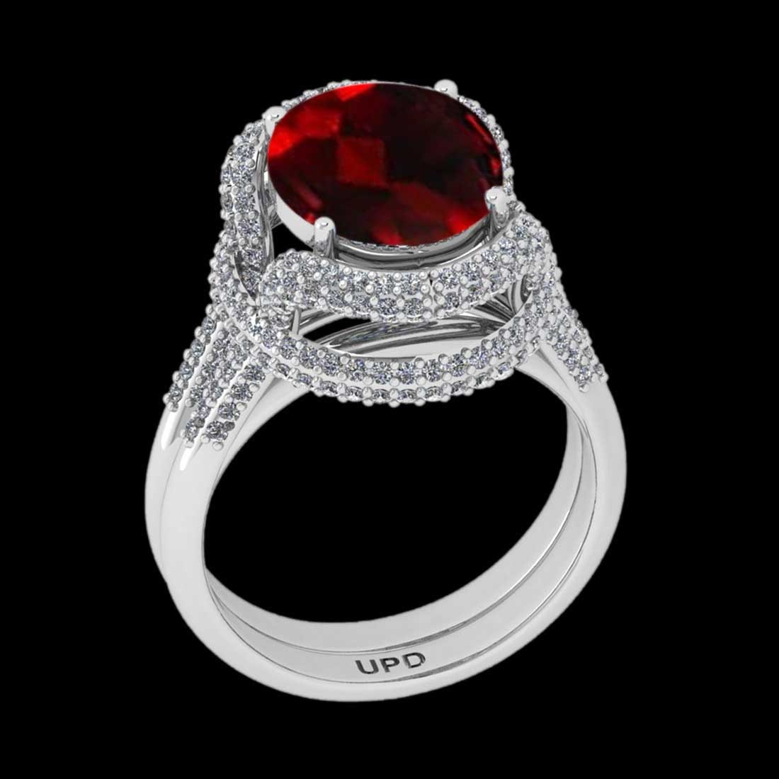 4.99 Ctw VS/SI1 Spessartite Garnet and Diamond 14K White Gold Vintage Style: Center Stone Weight : 3.65 Ctw ( Oval Cut) Center stone Color :-Spessartite Garnet Center Stone Setting : Prong Side Stone Weight Of Ctw 1.34 Ctw Side Stone Color : J-K Stone Clarity : VS/SI1 Stone