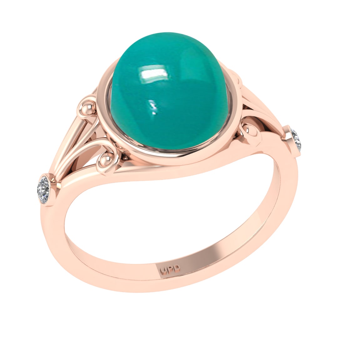 3.78 Ctw VS/SI1 Emerald and Diamond 14K Rose Gold Engagement Ring: Color Stone Weight : 3.71 Ctw (Round Cab) Stone Color :- Emerald Center Stone Setting : Prong Side Weight Of Ctw 0.07 Ctw Color : J-K Clarity : VS/SI1 Stone Setting : Prong Metal Weight : Approx 4.40