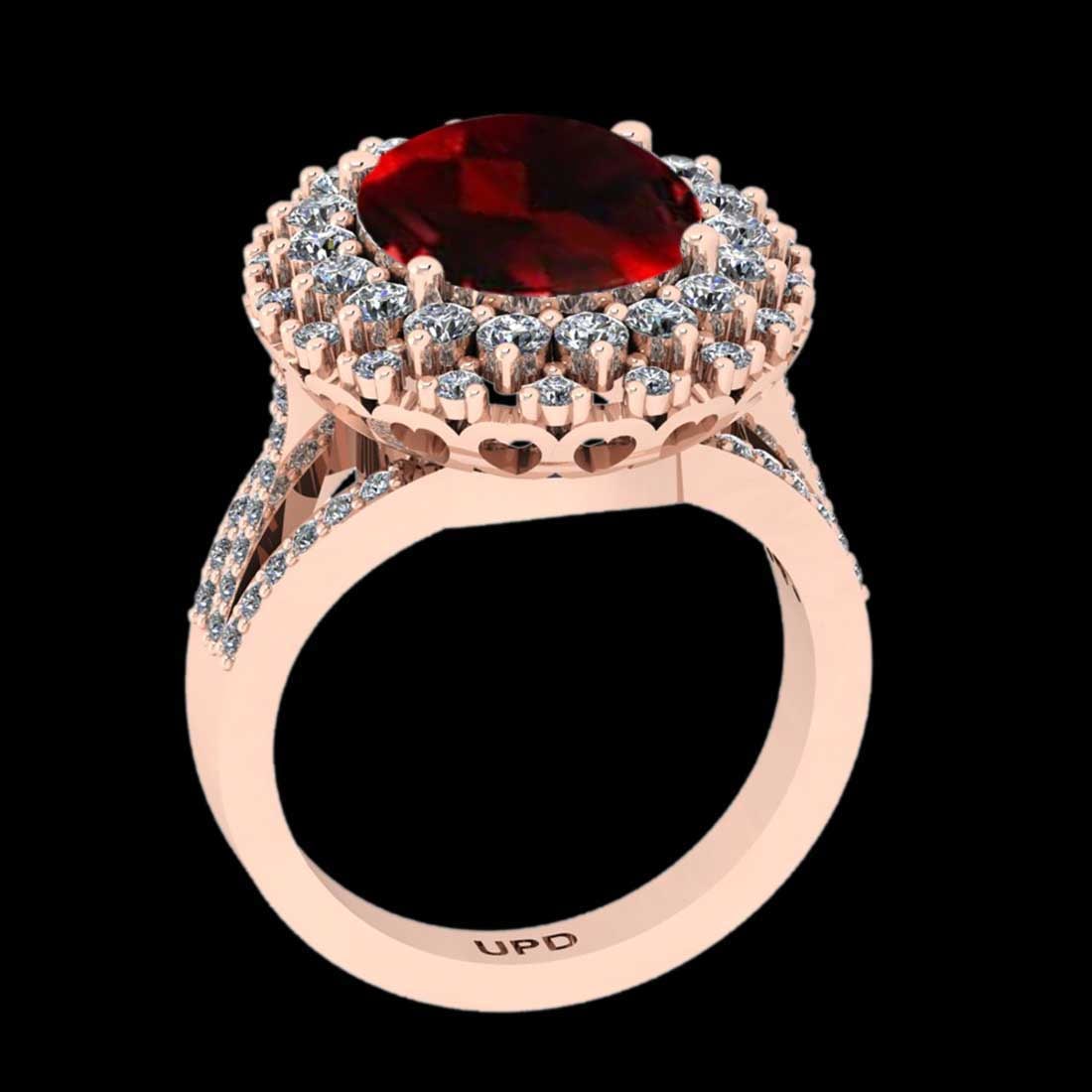 5.42 Ctw VS/SI1 Spessartite Garnet and Diamond 14K Rose Gold Engagement Rin: Center Stone Weight : 4.10 Ctw ( Oval Cut) Center stone Color :-Spessartite Garnet Center Stone Setting : Prong Side Stone Weight Of Ctw 1.32 Ctw Side Stone Color : J-K Stone Clarity : VS/SI1 Stone