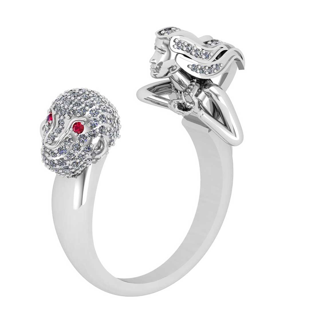 0.64 Ctw SI2/I1 Diamond 14K White Gold Monkey Women Face Ring: Eye Stone Weight :- 0.02 ctw Eye Stone Color :- Ruby Total Diamond Weight : 0.62 Ctw ( Round Cut ) Diamond Color :- J-K Clarity : SI2/I1 Stone Setting : Prong Metal Weight : Approx 9.50 Gram 14K