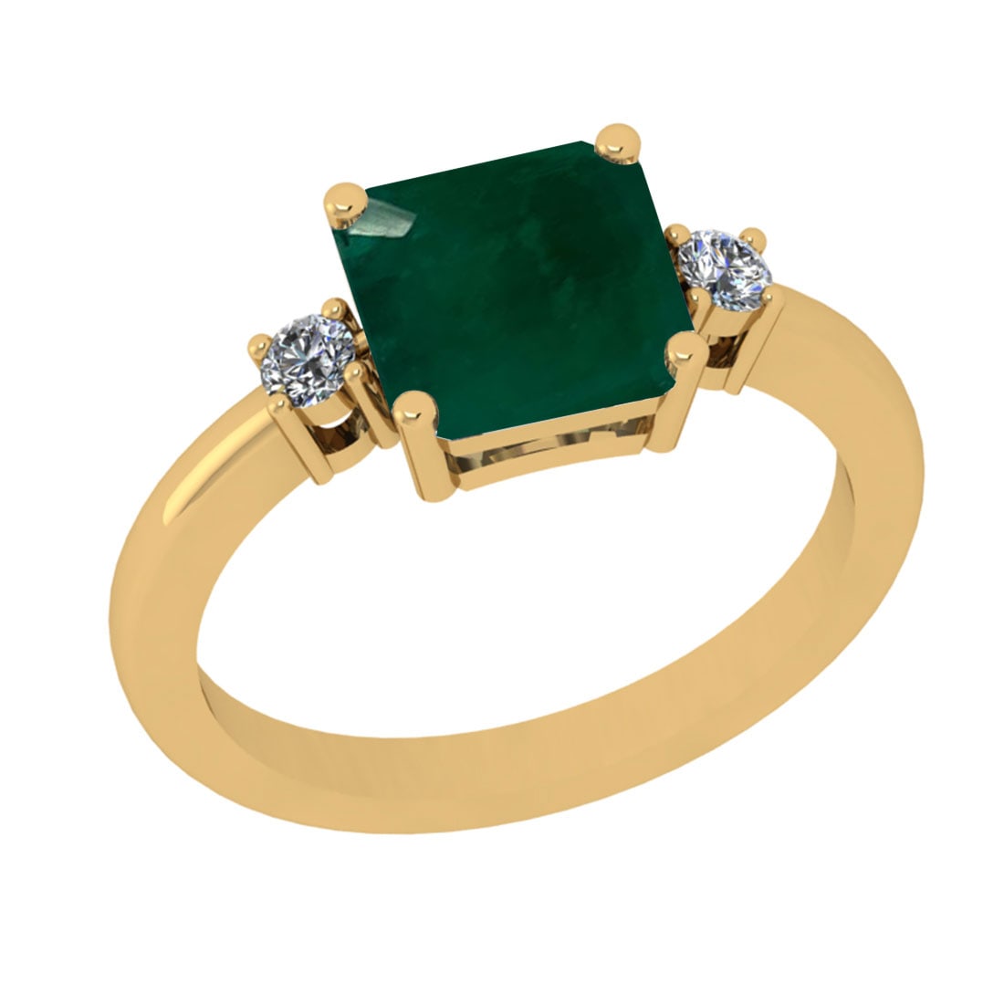 1.85 Ctw VS/SI1 Emerald And Diamond 18K Yellow Gold three pec Ring: Center Stone Weight : 1.72 Ctw (1 Psc Square Cut ) Center Stone Color : Square Center Stone Setting : Prong Side Stone Weight Of Ctw 0.13 Ctw Side Stone Color : J-K Stone Clarity : VS/SI1 Stone Settin