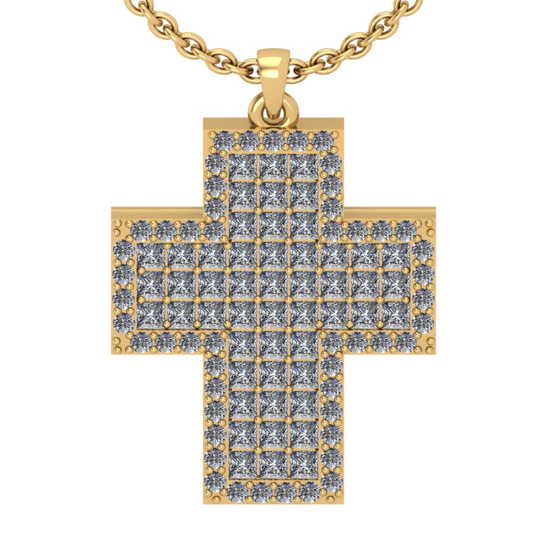 2.65 Ctw SI2/I1 Diamond 14K Yellow Gold Cross Pendant Necklace: Total Diamond Weight : 2.65 Ctw (Princess & Round Cut) Color : J-K Setting : Prong Stone Clarity : SI2/I1 Metal Weight : Approx 5.50 Gram 14K Yellow Gold Cross Pendant Necklace #PAPPS91472v7