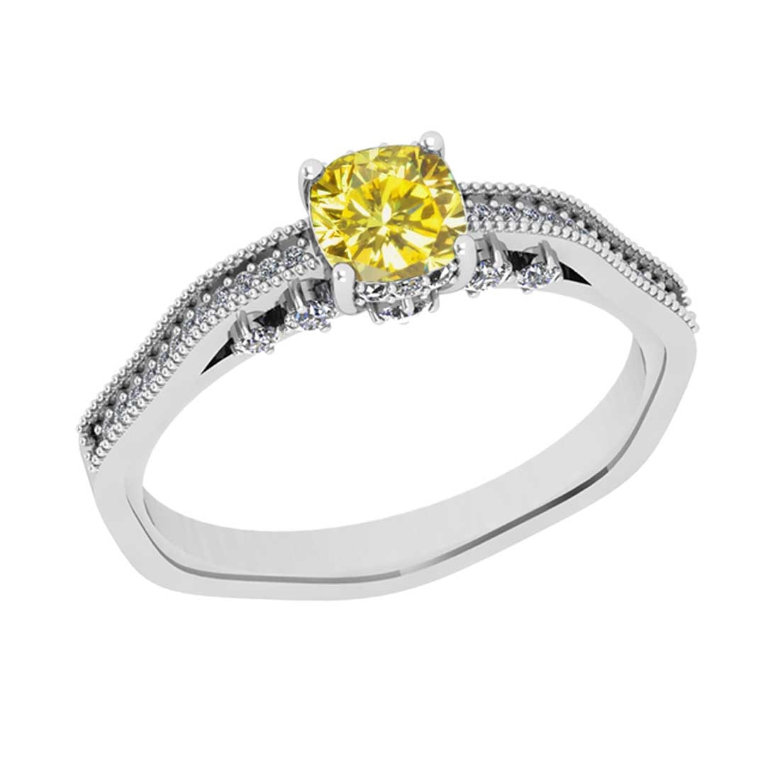 1.01 Ctw Gia certified Natural Fancy Yellow And White Diamond 14K White Gol: Gia certified Color Diamond Weight : 0.72 Ctw (Cushion Cut ) Gia certified Center Diamond Color : Natural Fancy Yellow Diamond Stone Clarity : VS1 Stone Setting : Prong Side Stone Weight Of Ctw 0.29 C