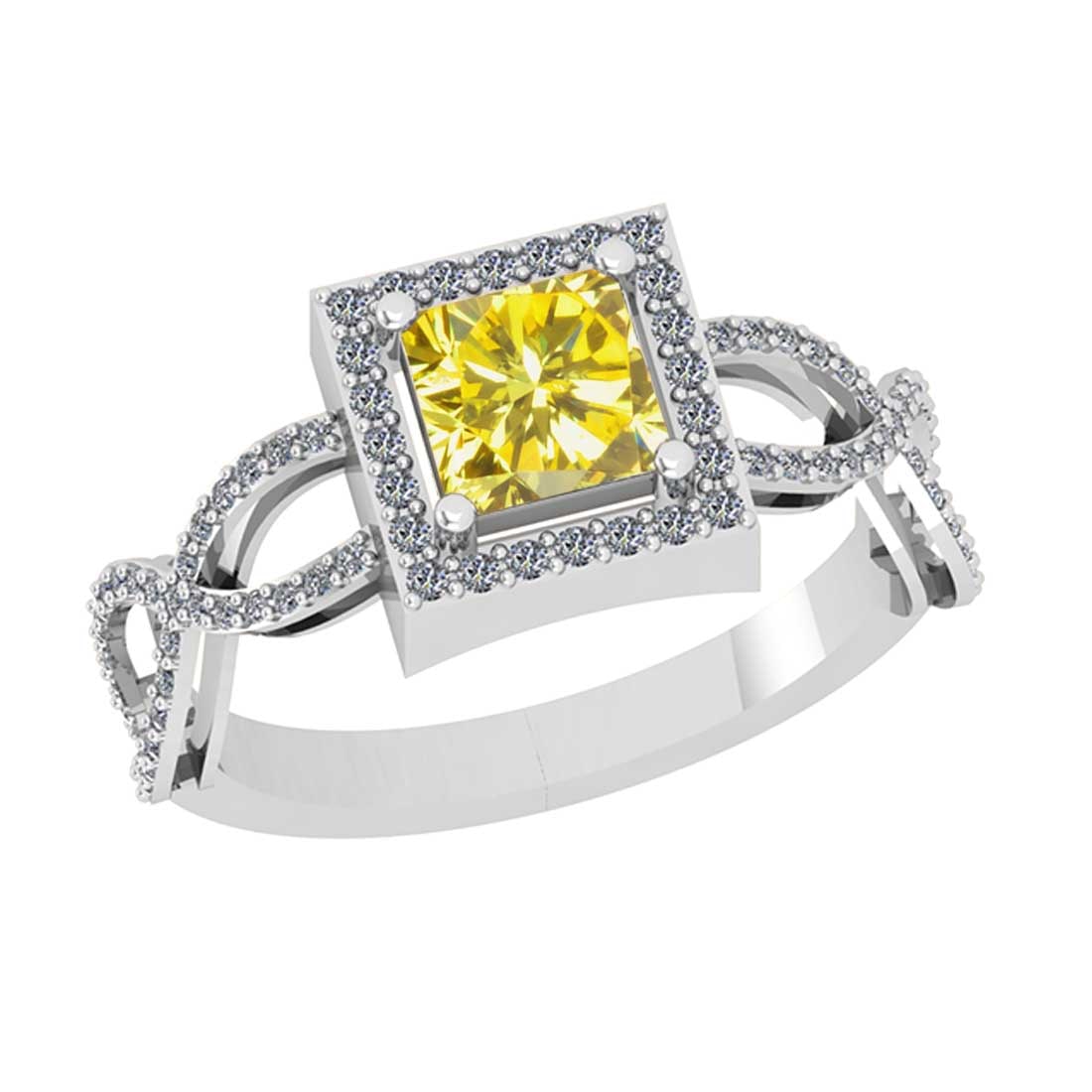 1.23 Ctw Gia certified Natural Fancy Yellow And White Diamond 14K White Gol: Gia certified Color Diamond Weight : 0.91 Ctw (Square Cut ) Gia certified Center Diamond Color : Natural Fancy Yellow Diamond Stone Clarity : SI2 Stone Setting : Prong Side Stone Weight Of Ctw 0.32 Ct