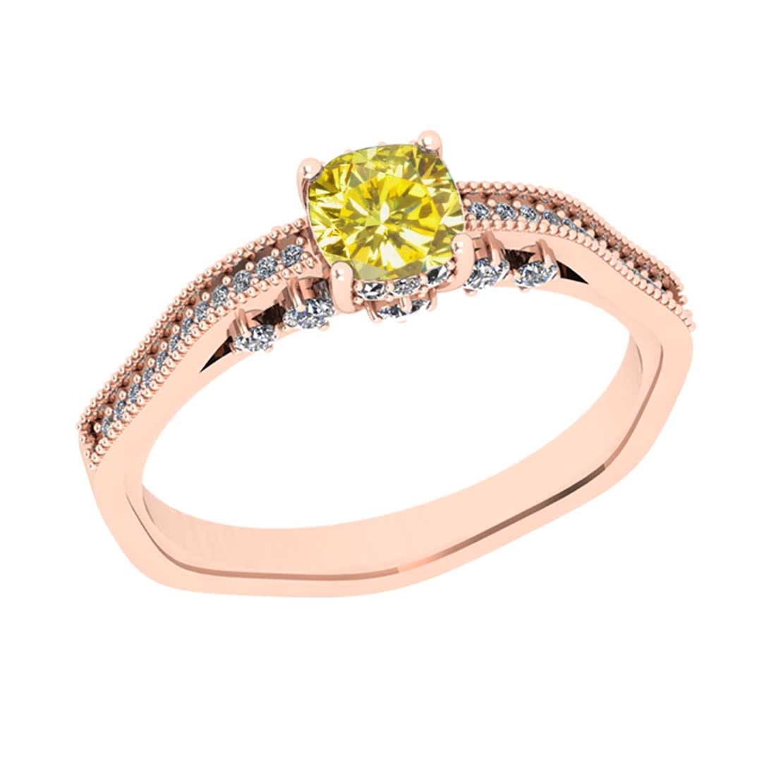 1.01 Ctw Gia certified Natural Fancy Yellow And White Diamond 14K Rose Gold: Gia certified Color Diamond Weight : 0.72 Ctw (Cushion Cut ) Gia certified Center Diamond Color : Natural Fancy Yellow Diamond Stone Clarity : VS1 Stone Setting : Prong Side Stone Weight Of Ctw 0.29 C
