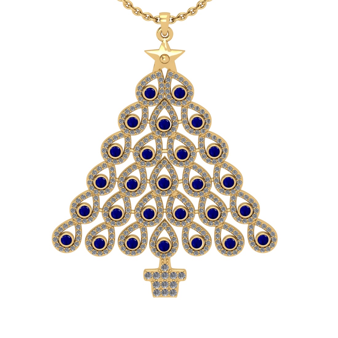 2.89 Ctw SI2/I1 Blue Sapphire and Diamond 14K Yellow Gold Necklace (1 of 1)