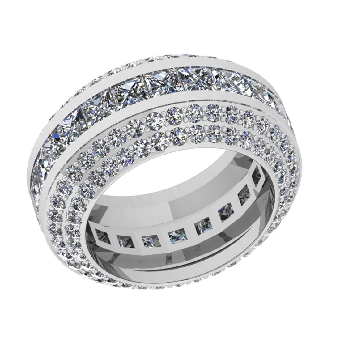 6.80 Ctw SI2/I1 Diamond 14K White Gold Wedding/Anniversary /Engagement Band: Total Diamond Weight : 6.80 Ctw (Round & Princess Cut) Color : J-K Setting : Prong Stone Clarity : SI2/I1 Metal Weight : Approx 9.50 Gram 14K White Gold Wedding/Anniversary /Engagement Band Ring