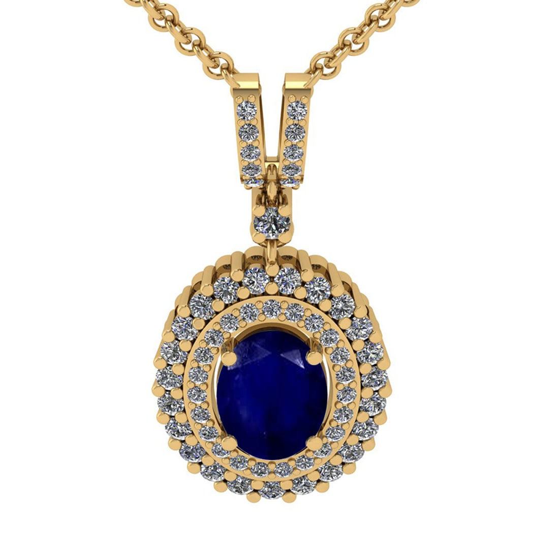1.80 Ctw VS/SI1 Blue Sapphire And Diamond 14K Yellow Gold Necklace (ALL DIA: Color Stone Weight : 1.25 Ctw ( Oval Cut ) Center Stone Color : Blue Sapphire Stone Setting : Prong Side Diamond Weight Of Ctw 0.55 Ctw Side Stone Color : J-K Stone Clarity : VS/SI1 Stone Setting :