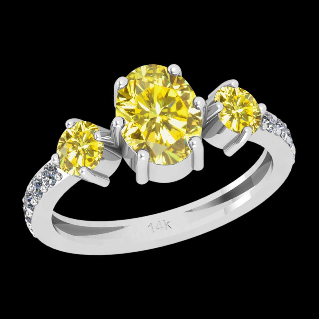 1.31 Ctw Gia certified Natural Fancy Yellow And White Diamond 14K White Gol: Gia certified Color Diamond Weight : 1.06 Ctw (Oval & Round Cut ) Gia certified Center Diamond Color : Natural Fancy Yellow Diamond Stone Clarity : Vs2 Stone Setting : Prong Side Stone Weight Of Ctw