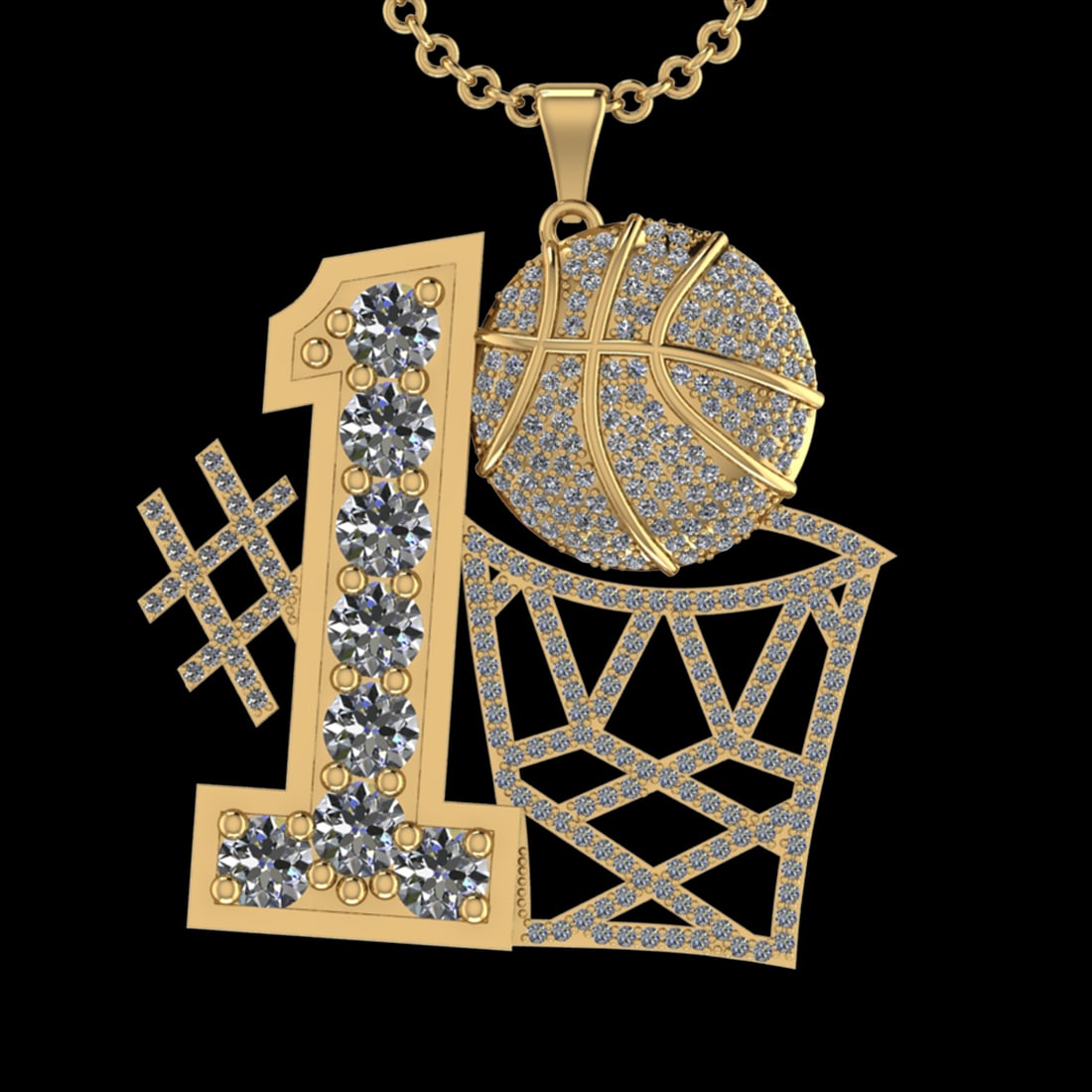 3.44 Ctw SI2/I1 Diamond 14K Yellow Gold football theme pendant necklace (1 of 1)