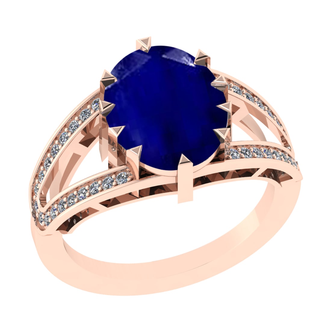 3.71 Ctw SI2/I1 Blue Sapphire and Diamond 14K Rose Gold Engagement Ring: Color Stone Weight : 3.50 Ctw ( Oval Cut) Stone Color :- Blue Sapphire Center Stone Setting : Prong Side Weight Of Ctw 0.21 Ctw Color : J-K Clarity : SI2/I1 Stone Setting : Prong Metal Weight : Approx