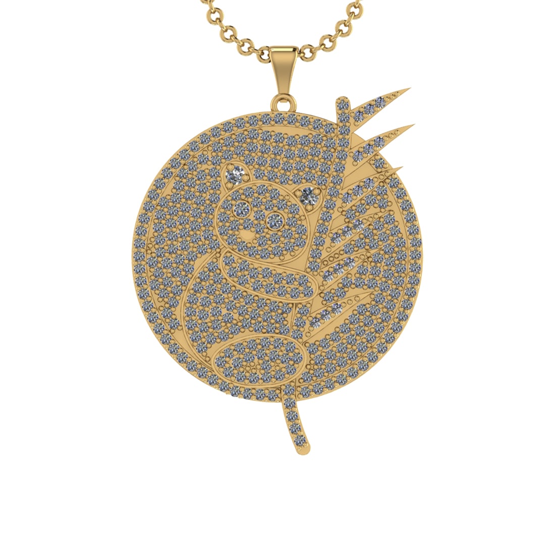 4.87 Ctw SI2/I1 Diamond 14K Yellow Gold Panda Pendant Necklace: Total Diamond Weight : 4.87 Ctw (Round cut) Center Diamond Color :- J-K Center Clarity : SI2/I1 Stone Setting : Prong Metal Weight : Approx 18.90 Gram 14K Yellow Gold Panda Pendant Necklace #PAPPS3258