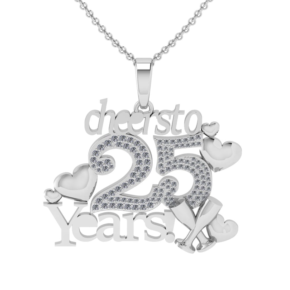 1.07 Ctw SI2/I1 Diamond 14K White Gold Special Cheers to 25 Years Necklace: Total Diamond Weight : 1.07 Ctw ( Round Cut ) Diamond Color :- J-K Clarity : SI2/I1 Stone Setting : Prong Metal Weight : Approx 11.20 Gram 14K White Gold Special Cheers to 25 Years Necklace