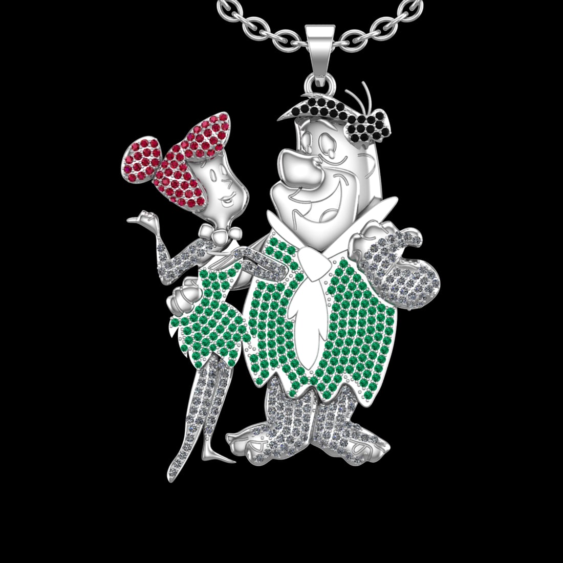 4.08 Ctw SI2/I1 Emerald and Treated Fancy Black and White Diamond 18K White: Color Diamond Weight :- 0.03 ctw ( Round Cut) Diamond Color :- Treated Fancy Black Diamond Clarity : SI2/I1 Color Stone Weight : 1.89 Ctw (Round Cut) stone Color :- Emerald Center Stone Setting : Pron