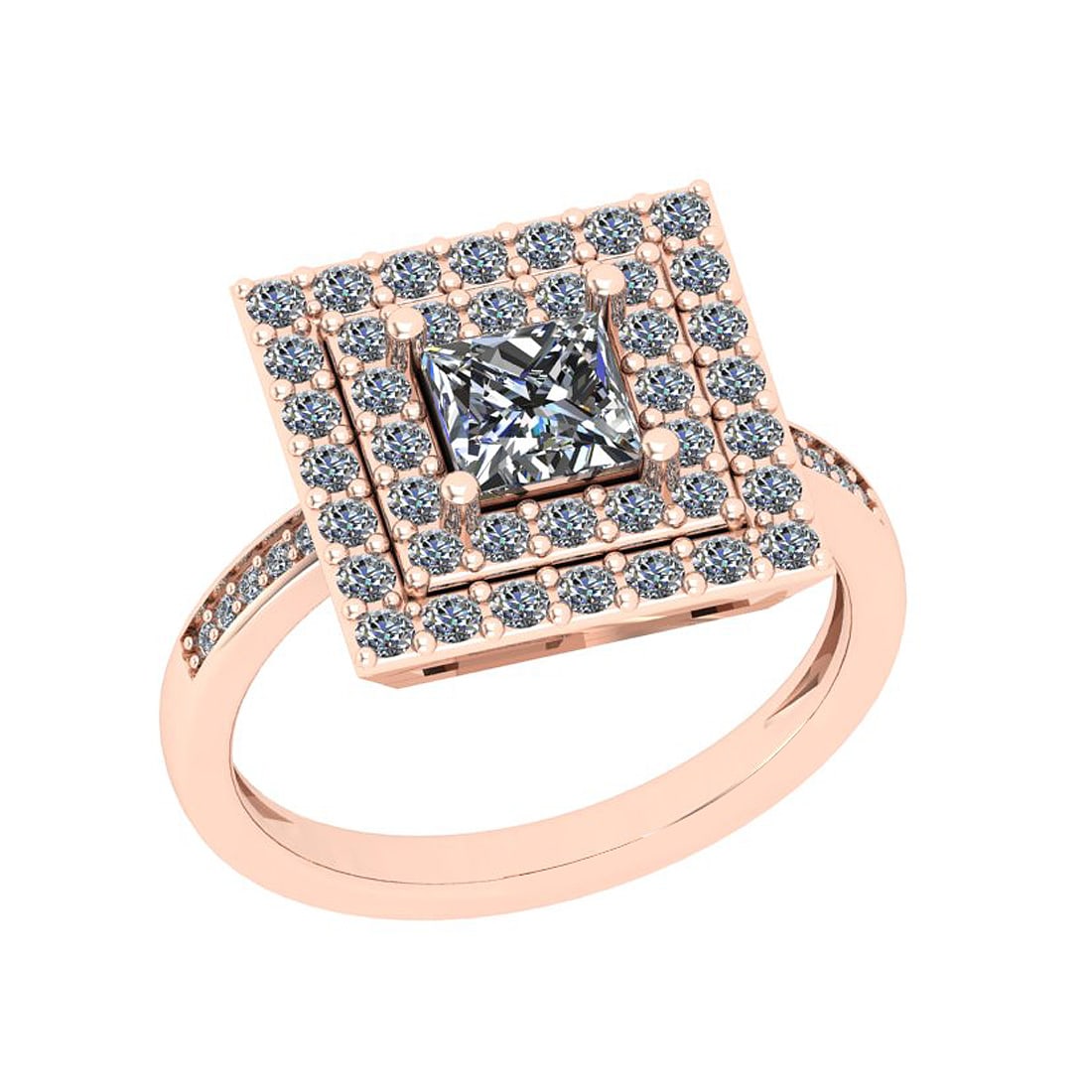 Certified 1.39 Ctw SI2/I1 Diamond 14K Rose Gold Style Princess Cut Wedding: Center Approx Weight: 0.75 Ctw (Princess Cut) Center Diamond Color: G-H Center Clarity: SI2/I1 Center Setting: Prong Side Stone 0.64 ctw Side Stone Color: G-H Side Stone Setting: Prong Side Stone Clar