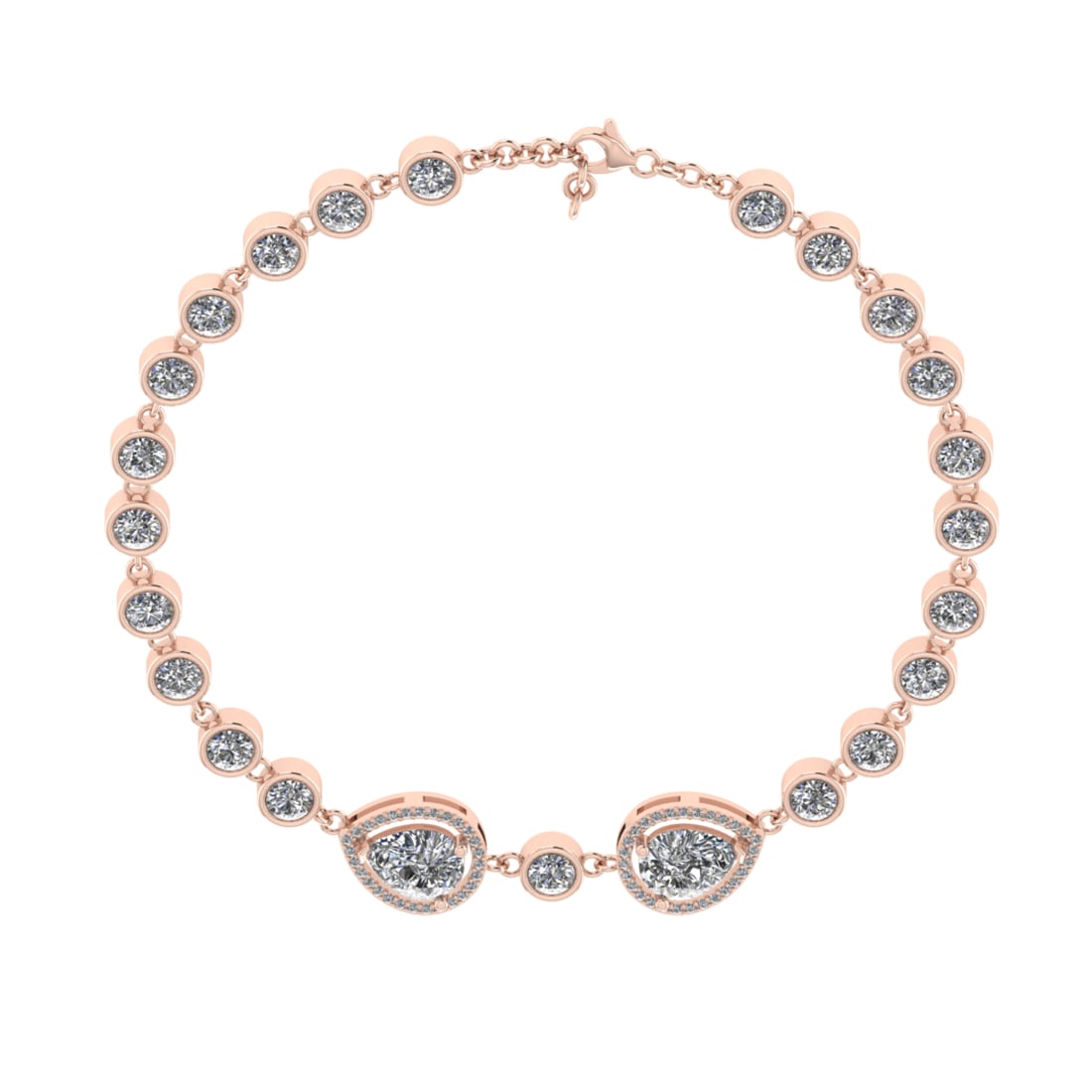 13.75 Ctw VS/SI1 Diamond Prong Set 18K Rose Gold Bracelet: Total Diamond Weight : 13.75 Ctw (Round & Pear cut) Center Diamond Color :- J-K Center Clarity : VS/SI1 Stone Setting : Prong Metal Weight : Approx 14.45 Gram 18K Rose Gold Bracelet Size :7.5 inch (AL