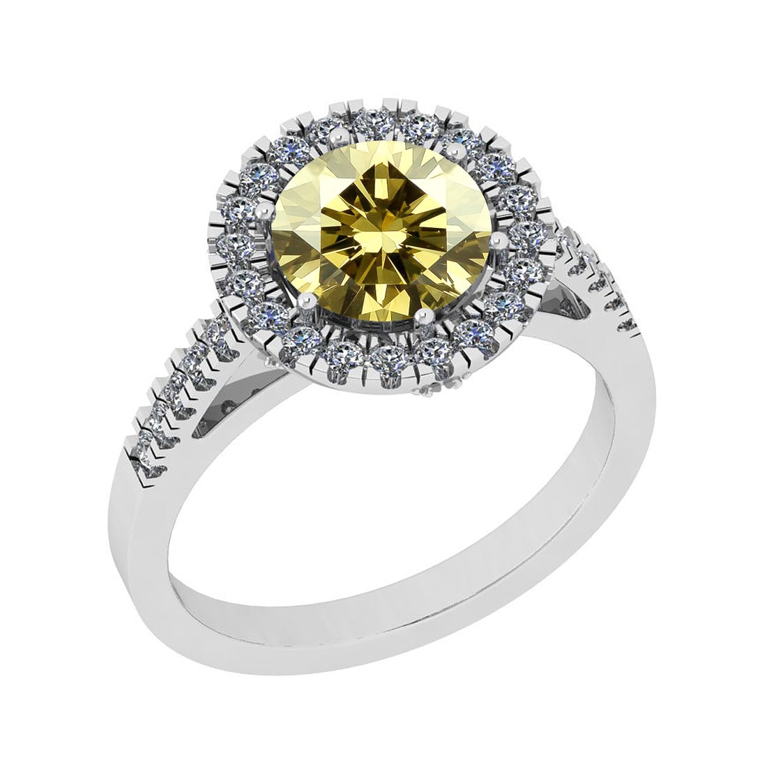 Certified 2.25 Ctw SI1/SI2 Natural Light Fancy Yellow And White Diamond 14K: Center Approx Weight: 1.71 Ctw (Round Cut) Center Diamond Color: Natural Light Fancy Yellow Diamond Center Setting ; French Side Stone 0.54 ctw Side Stone Color: G-H Side Stone Setting: French Side St