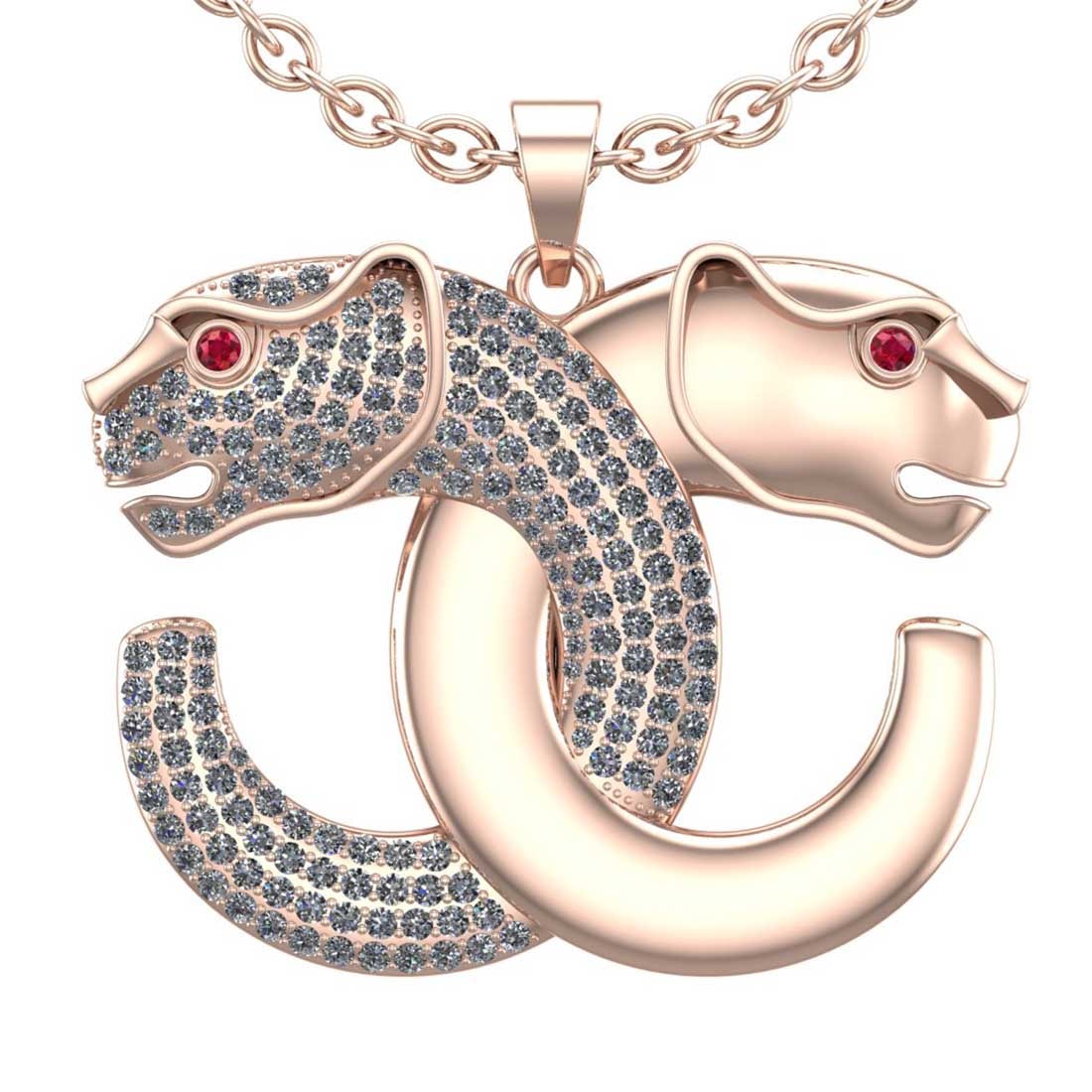 2.28 Ctw SI2/I1 Diamond 18K Rose Gold Tiger Pendant Necklace: Eye stone weight :0.02 eye stone color :- Ruby Total Diamond Weight : 2.26 Ctw (Round cut) Center Diamond Color :- J -K Center Clarity : SI2/I1 Stone Setting : Prong Metal Weight : Approx 23.50 Gram 1
