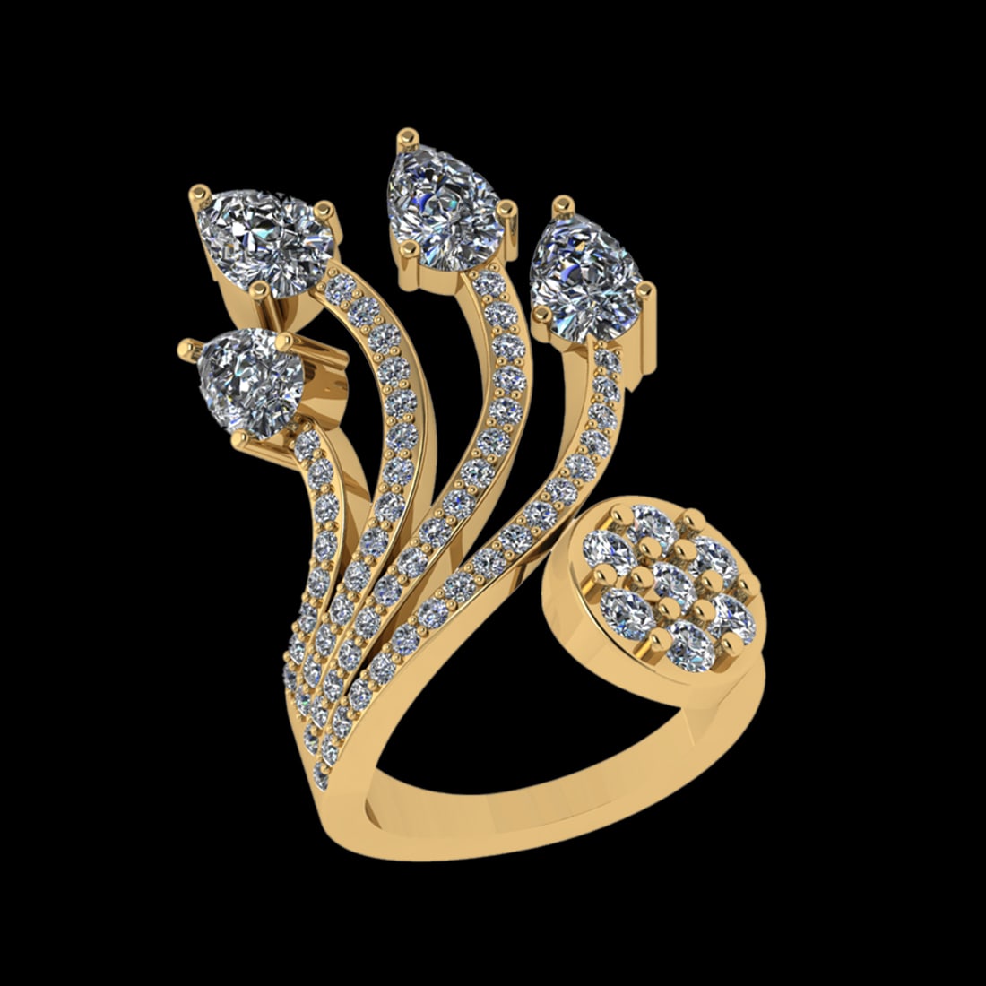 3.25 Ctw SI2/I1 Diamond 18K Yellow Gold Engagement Ring: Center Diamond Weight : 2.00 Ctw ( 4pec Pear Cut) Center Diamond Color :-J-K Center Stone Setting : Prong Clarity : SI2/I1 Total Weight Of Ctw 1.25 Ctw Color : J-K Clarity : SI2/I1 Stone Setting : Pro