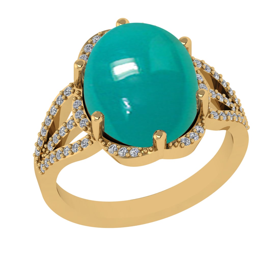 6.91 Ctw VS/SI1Emerald and Diamond 14K Yellow Gold Engagement Ring: Color Stone Weight : 6.64 Ctw (Oval Cab) Stone Color :- Emerald Center Stone Setting : Prong Side Weight Of Ctw 0.27 Ctw Color : J-K Clarity : VS/SI1 Stone Setting : Prong Metal Weight : Approx 4.70 g