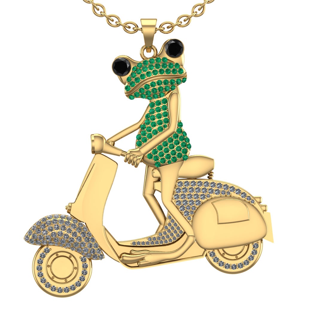 3.20 Ctw Treated Fancy Black Diamond 14K Yellow Gold Hip Hop theme Pendant: Eye Diamond Weight : 0.07 Ctw (Round Cut) Eye Color :-Treated Fancy Black Diamond Clarity : SI2/I1 Color Stone Weight :-1.34 Ctw stone Color :- Emerald Setting : Prong Side Weight Of Ctw 1.79 Ctw Colo