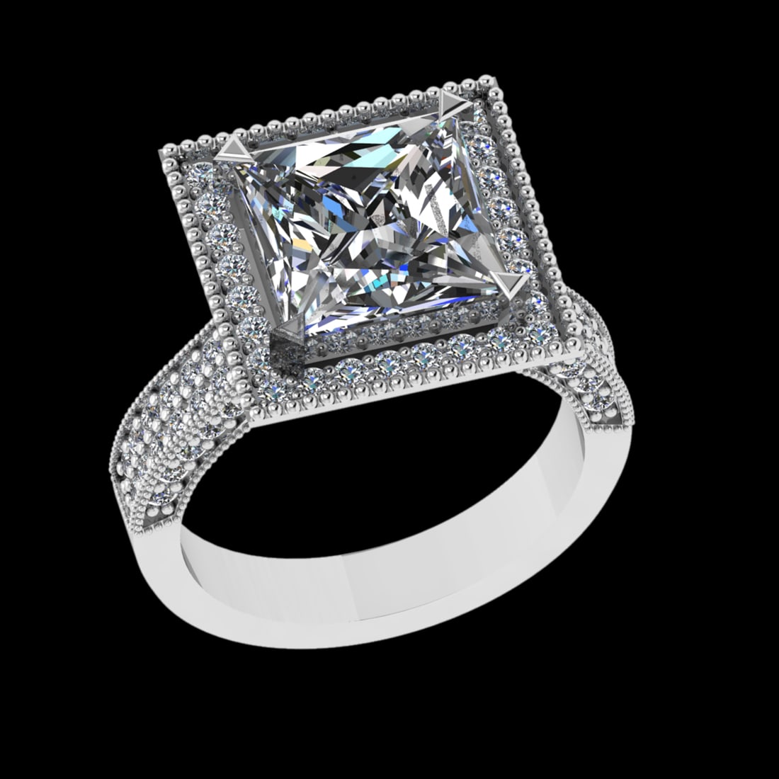 3.33 Ctw VS/SI1 Diamond 18k White Gold Engagment Ring: Center Diamond Weight : 2.00 Ctw (Princess Cut GIA ) Color : J-K Clarity : VS/SI1 Setting : Prong Side Weight Of Ctw 1.33 Ctw Color : J-K Clarity : VS/SI1 Stone Setting : Prong Metal Weight : Approx 6
