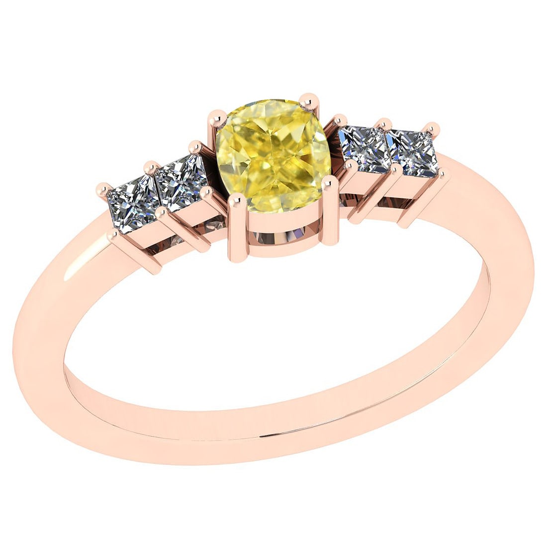 Certified 0.77 Ct GIA Certified Natural Fancy Yellow Diamond And White Diam: Center Stone Approx Weight: 0.53 Ctw (1psc Cushion Cut) GIA Certified Center Stone Color: Natural Fancy Yellow Diamond Center Stone Clarity: I2/I2 Stone Setting: Prong Side Stone Approx Weight: 0.24