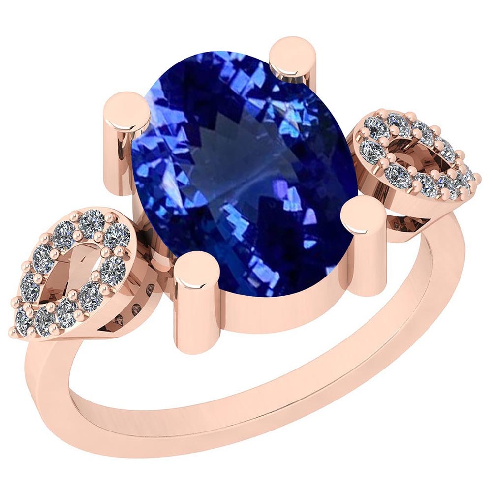 Certified 4.16 Ctw VS/SI1 Tanzanite and Diamond 14K Rose Gold Vintage Style: Color Stone Approx Weight: 3.96 Ctw (1 pcs Oval) Center Stone Color: Tanzanite Center Stone Setting: Prong Side Stone Approx Weight: 0.20 Ctw Side Stone Color: G-H Stone Clarity: VS/SI1 Stone Setting: