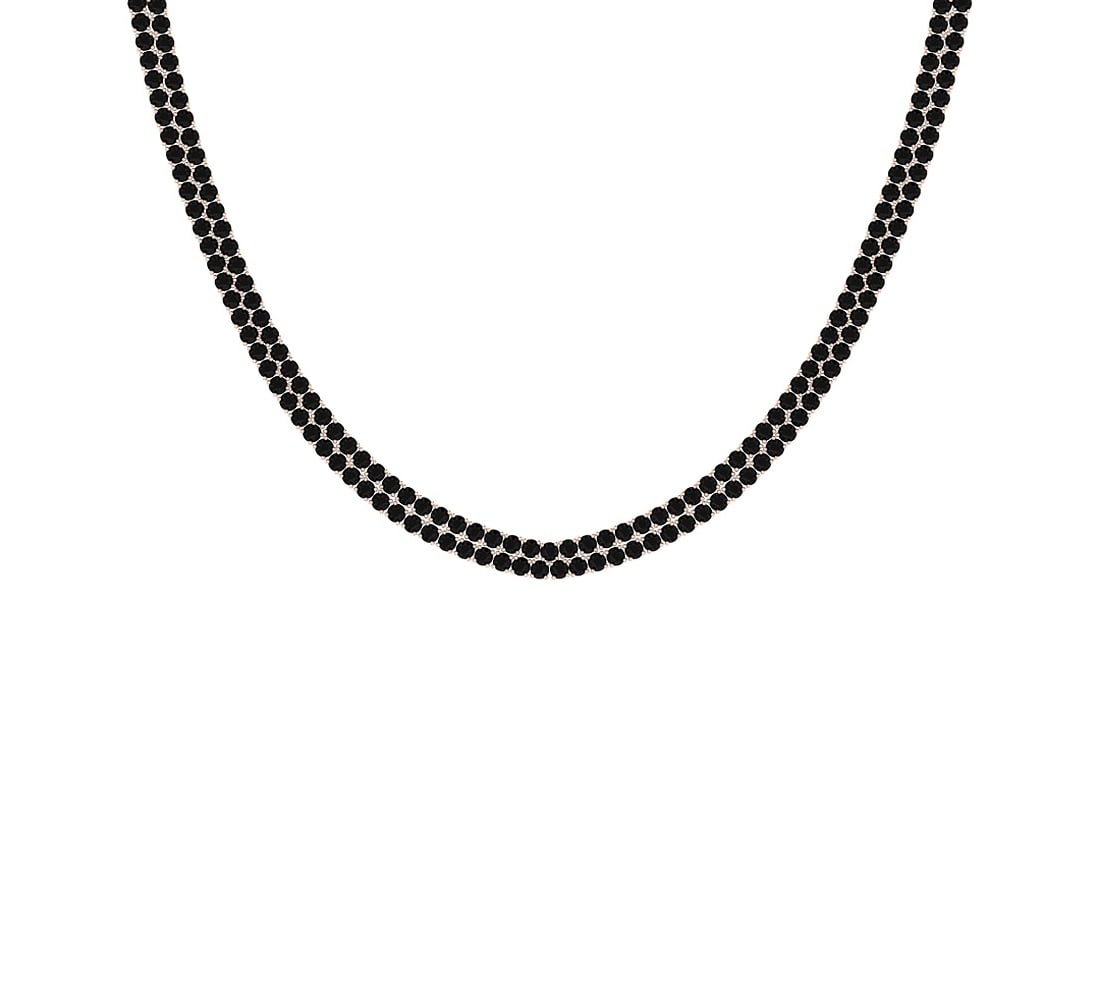 17.00 Ctw i2/i3 Treated Fancy Black Diamond 14K Rose Gold 2 Row Necklace: Center Diamond Weight : 17.00 Ctw Center Diamond Color : Treated Fancy Black Dimaond Center Clarity : i2/i3 Center Stone Setting : Prong Metal Weight : Approx 30.35 Gram 14K Rose Gold Ladies Fashion 2