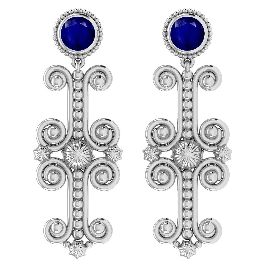1.68 Ctw Blue Sapphire 14K White Gold Earrings: Center Stone Weight : 1.68 Ctw (Round Cut ) Center Stone Color : Blue Sapphire Center Stone Setting : Bezel Metal Weight : Approx 12.00 Gram 14k White Gold Earrings #PAPPS63060v7