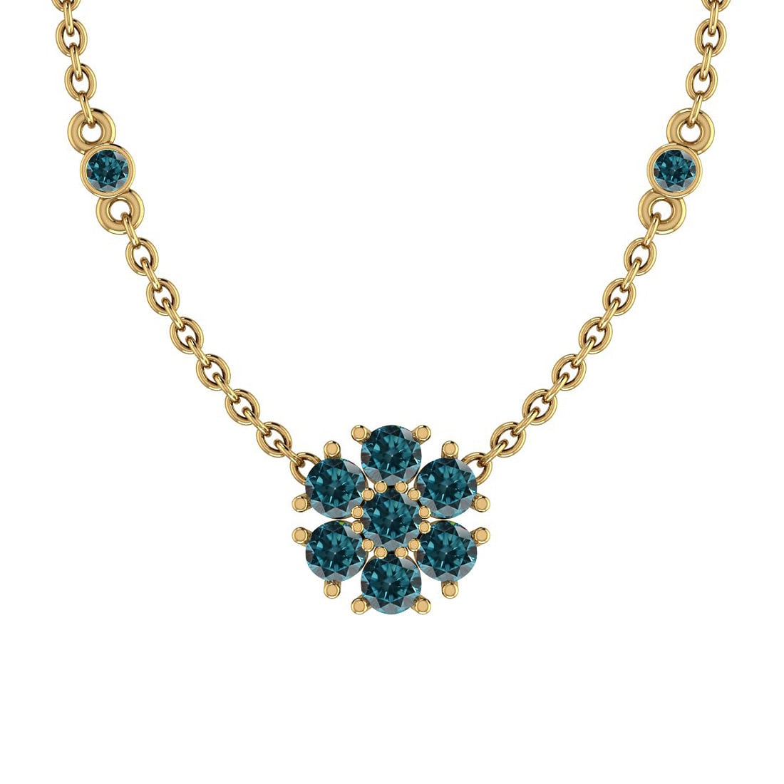 1.08 Ctw i2/i3 Treated Fancy Blue Diamond 14K Yellow Gold Necklace: Center Diamond Weight : 1.08 Ctw (Round Cut) Center Diamond Color :-Treated Fancy Blue Diamond Center Clarity : i2/i3 Stone Setting : Prong Metal Weight : Approx 3.50 Gram 14K Yellow Gold Necklace