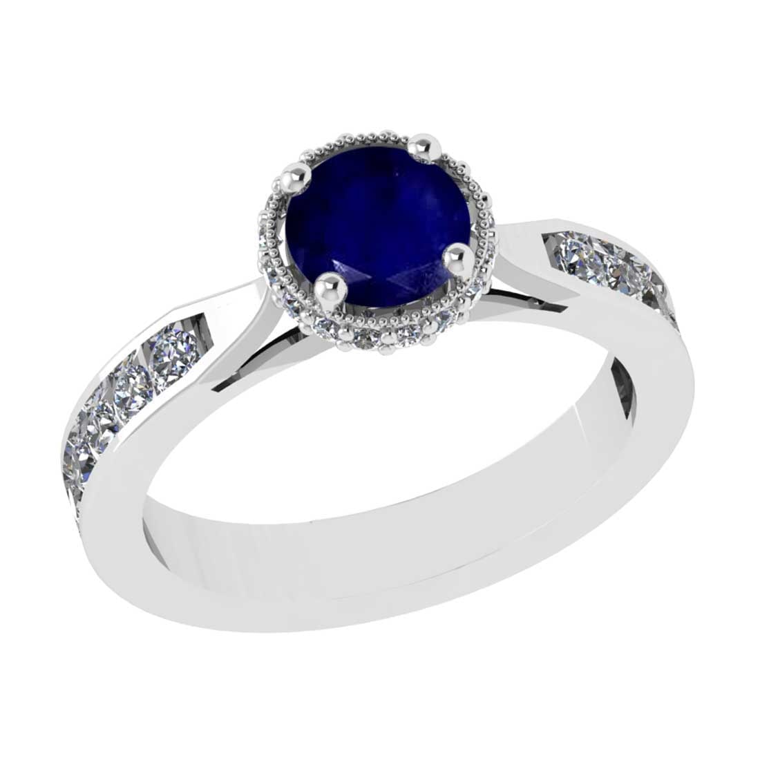1.73 Ctw SI2/I1 Blue Sapphire and Diamond 14K White Gold Engagement Halo Ri: Center Stone Weight : 1.20 Ctw ( Round Cut) Center Stone Color :-Blue Sapphire Setting : Prong Side Diamond Weight Of Ctw 0.53 Ctw Color : J-K Clarity : SI2/I1 Stone Setting : Prong Metal Weight : App
