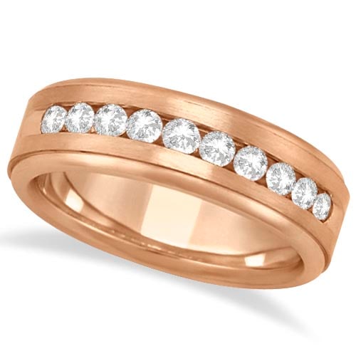 Mens Channel Set Diamond Ring Wedding Band 14kt Rose Gold 1/4ctw: CENTER STONE; Diamond CENTER STONE CLARITY; SI1-SI2 CENTER STONE COLOR; J-K CENTER STONE SETTING; Channel SIDE STONE CLARITY; SIDE STONE COLOR; SIDE STONE SETTING; ctw OF SIDE STONE: SIDE STONE QUALIT