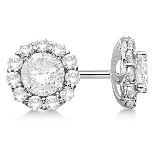 1.50ctw. Halo Diamond Stud Earrings 14kt White Gold H, SI1-SI2: CENTER STONE; Diamond CENTER STONE CLARITY; SI1-SI2 CENTER STONE COLOR; H CENTER STONE SETTING; Prong SIDE STONE CLARITY; SI1-SI2 SIDE STONE COLOR; H SIDE STONE SETTING; Pave ctw OF SIDE STONE: 0.48 S
