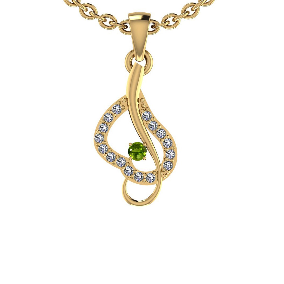 0.13 Ctw I2/I3 Peridot And Diamond 10K Yellow Gold Pendant: Color Stone Weight : 0.03 Ctw Center Stone Color : Peridot Center Stone Setting : Prong Side Stone Weight Of Ctw 0.10 Ctw Side Stone Color : G-H Stone Clarity : I2/I3 Stone Setting : Prong Metal Weigh