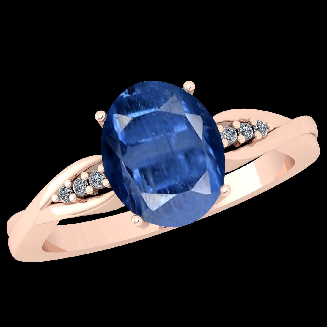 Certfied 0.81 Ctw Kyanite And Diamond I1/I2 10k Rose Gold Ring: Color Stone Weight : 0.75 Ctw (1psc Oval) Center Stone Color : Kyanite Center Stone Setting : Prong Side Stone Weight Of Ctw 0.06 Ctw Side Stone Color : J-K Stone Clarity : I1/I2 Stone Setting : Prong