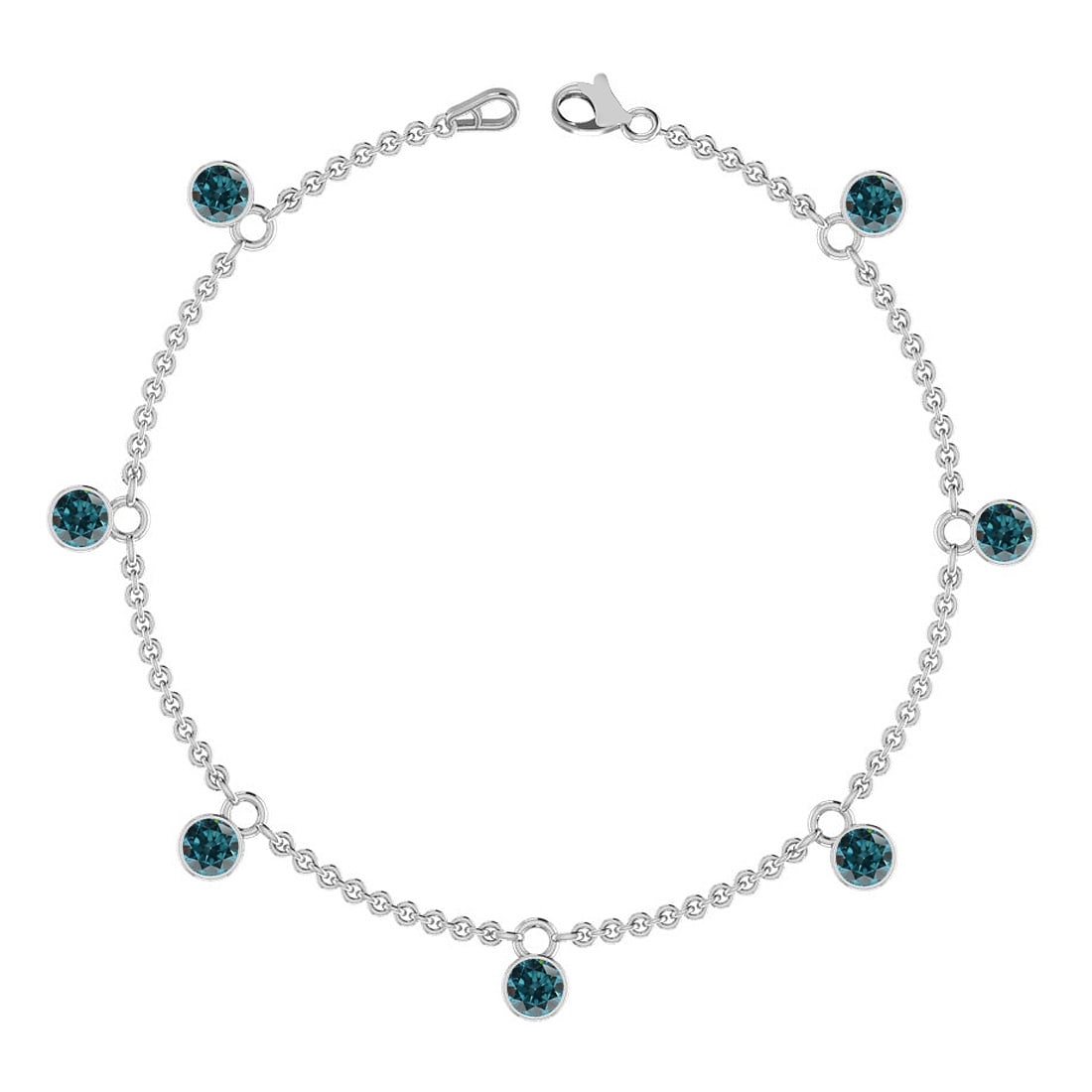 0.70 Ctw i2/i3 Treated Fancy Blue Diamond 14K White Gold Dangling Bracelet: Center Diamond Weight : 0.70 Ctw (Round Cut) Center Diamond Color :-Treated Fancy Blue Diamond Center Clarity : i2/i3 Stone Setting : Prong Metal Weight : Approx 2.00 Gram 14K White Gold Dangling Brac