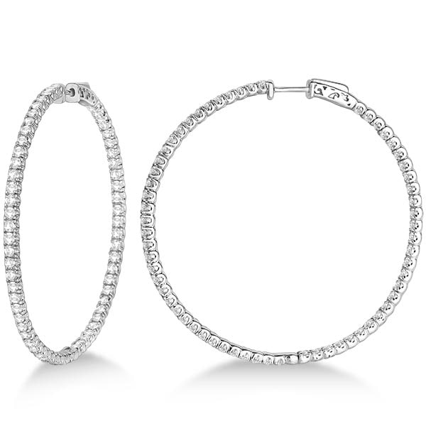 X-Large Round Diamond Hoop Earrings 14k White Gold 5.15ctw: CENTER STONE; Diamond CENTER STONE CLARITY; SI1-SI2 CENTER STONE COLOR; J-K CENTER STONE SETTING; Prong SIDE STONE CLARITY; SIDE STONE COLOR; SIDE STONE SETTING; ctw OF SIDE STONE: SIDE STONE QUALITY;