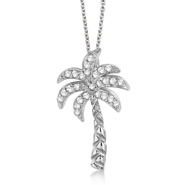 Palm Tree Shaped Diamond Pendant Necklace 14k White Gold 0.25ctw (1 of 1)