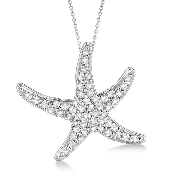 Diamond Starfish Pendant Necklace 14k White Gold 0.55ctw: CENTER STONE; Diamond CENTER STONE CLARITY; SI1-SI2 CENTER STONE COLOR; J-K CENTER STONE SETTING; Pave SIDE STONE CLARITY; SIDE STONE COLOR; SIDE STONE SETTING; ctw OF SIDE STONE: SIDE STONE QUALITY;