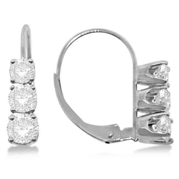 Three-Stone Leverback Diamond Earrings 14k White Gold 1.00ctw (1 of 1)