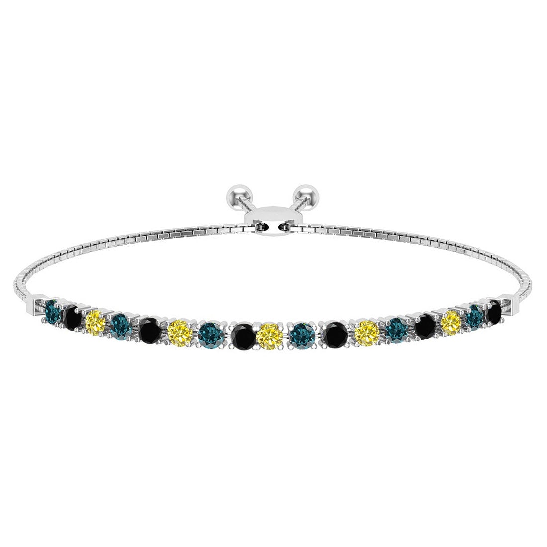 1.05 Ctw i2/i3 Treated Fancy Black Diamond 14K White Gold Slide Bracelet: Center Diamond Weight : 1.05 Ctw (Round Cut) Center Diamond Color :- Treated Fancy Black Diamond Center Clarity : I2/I3 Stone Setting : Prong Metal Weight : Approx 6.60 Gram 14K White Gold Slide Brace