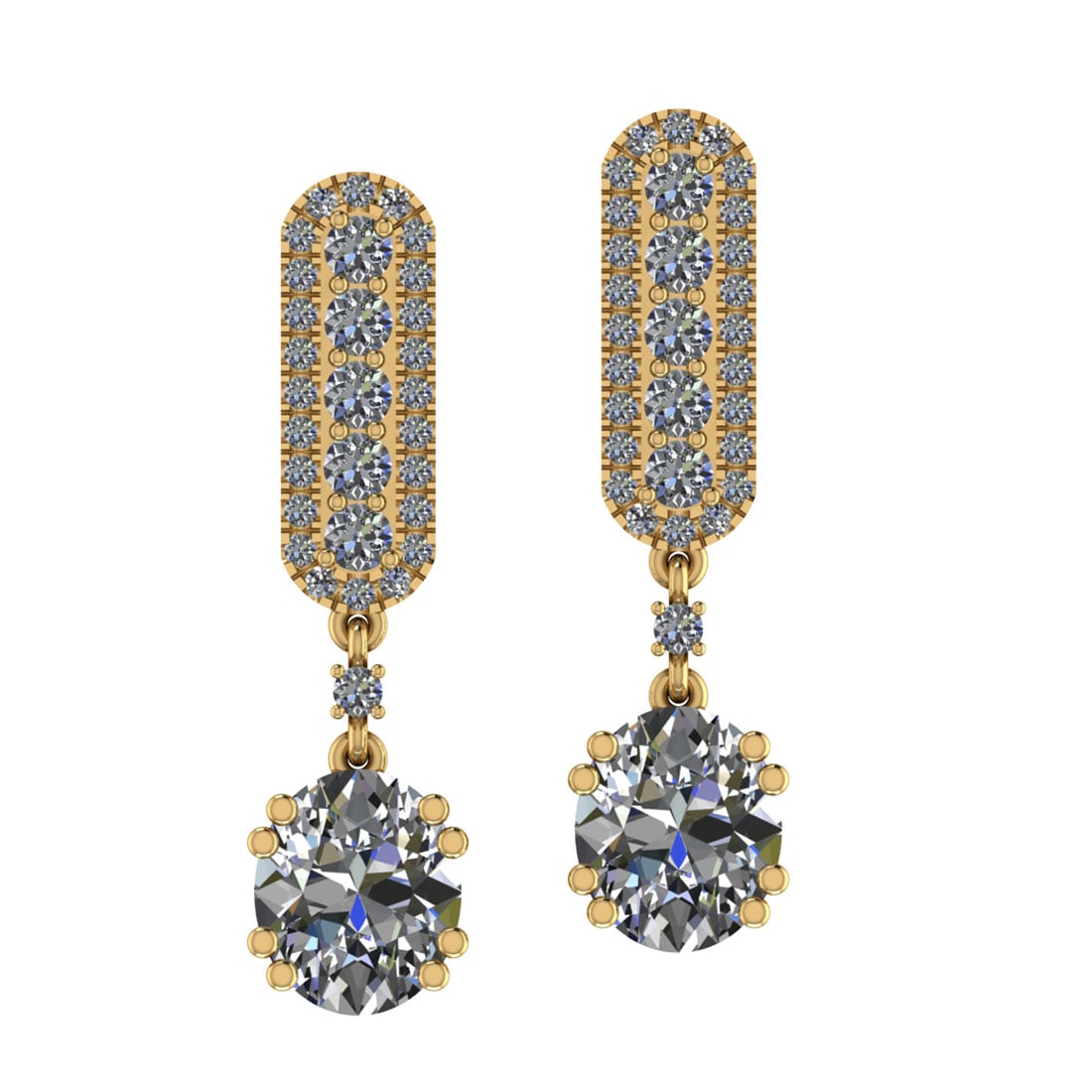 2.50 Ctw SI2/I1 Diamond 14K Yellow Gold Earrings: Center Diamond Weight : 1.40 Ctw (Oval Cut) Center Diamond Color : J-K Center Stone Setting : Prong Center Stone Clarity : SI2/I1 Side Stone Weight Of Ctw 1.10 Ctw Side Stone Color : J-K Stone Clarity