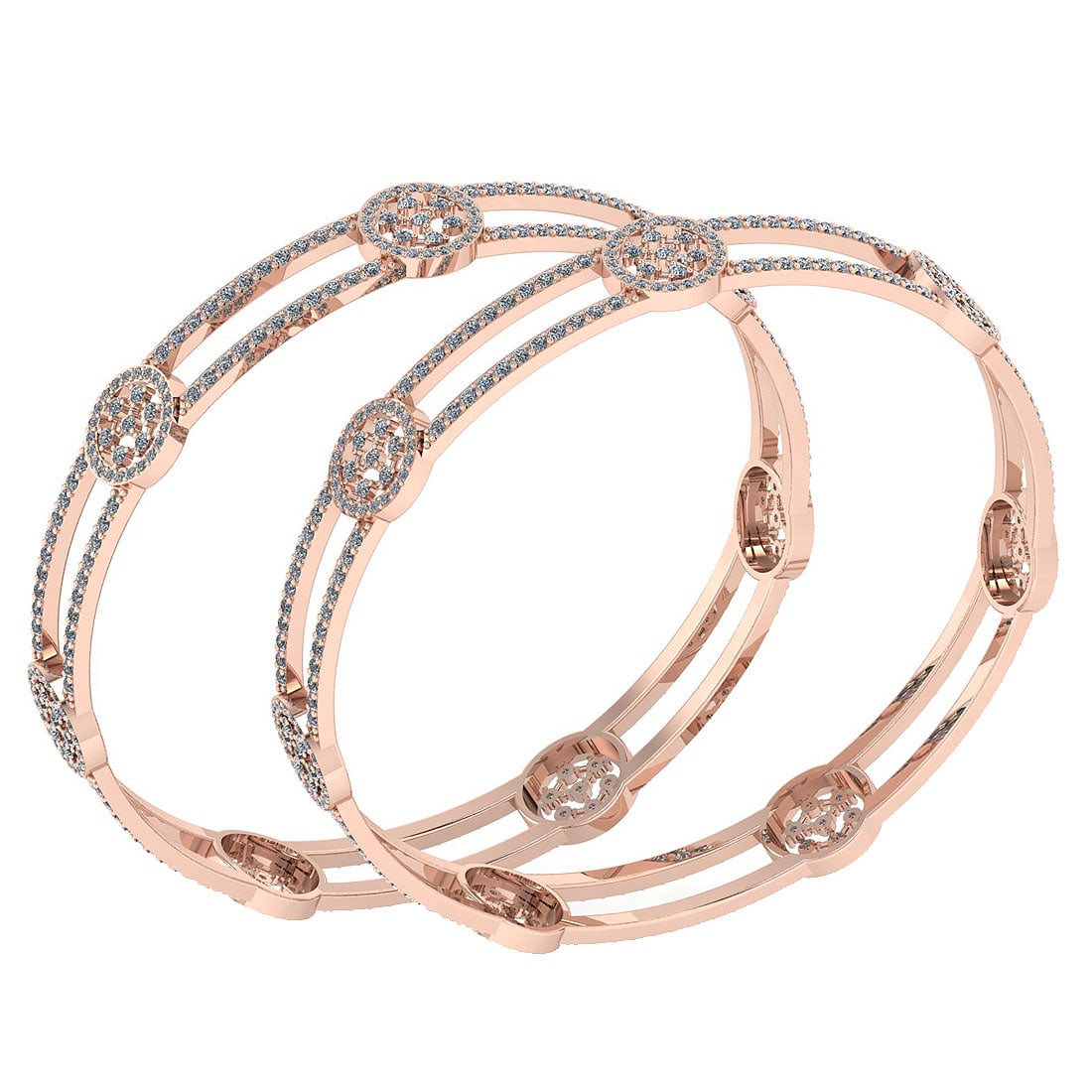 7.22 Ctw SI2/I1 Diamond 10K Rose Gold Bengals: Center Stone Weight : 7.22 Ctw (Round Cut ) Center Stone Color : J-K Stone Clarity : SI2/I1 Stone Setting : Pave Metal Weight : Approx 33.10 Gram Bengals s Size : 57 mm 2 24 Inches 10K Rose Gold Benga