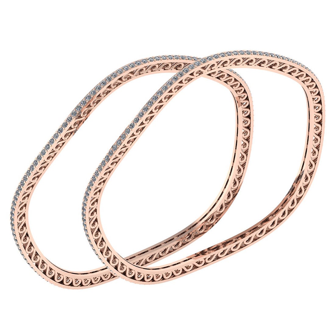 3.47 Ctw SI2/I1 Diamond 10K Rose Gold Bengals: Center Stone Weight : 3.47 Ctw (Round Cut ) Center Stone Color : J-K Stone Clarity : SI2/I1 Stone Setting : Pave Metal Weight : Approx 20.10 Gram Bengals s Size : 57 mm 2 24 Inches 10K Rose Gold Benga