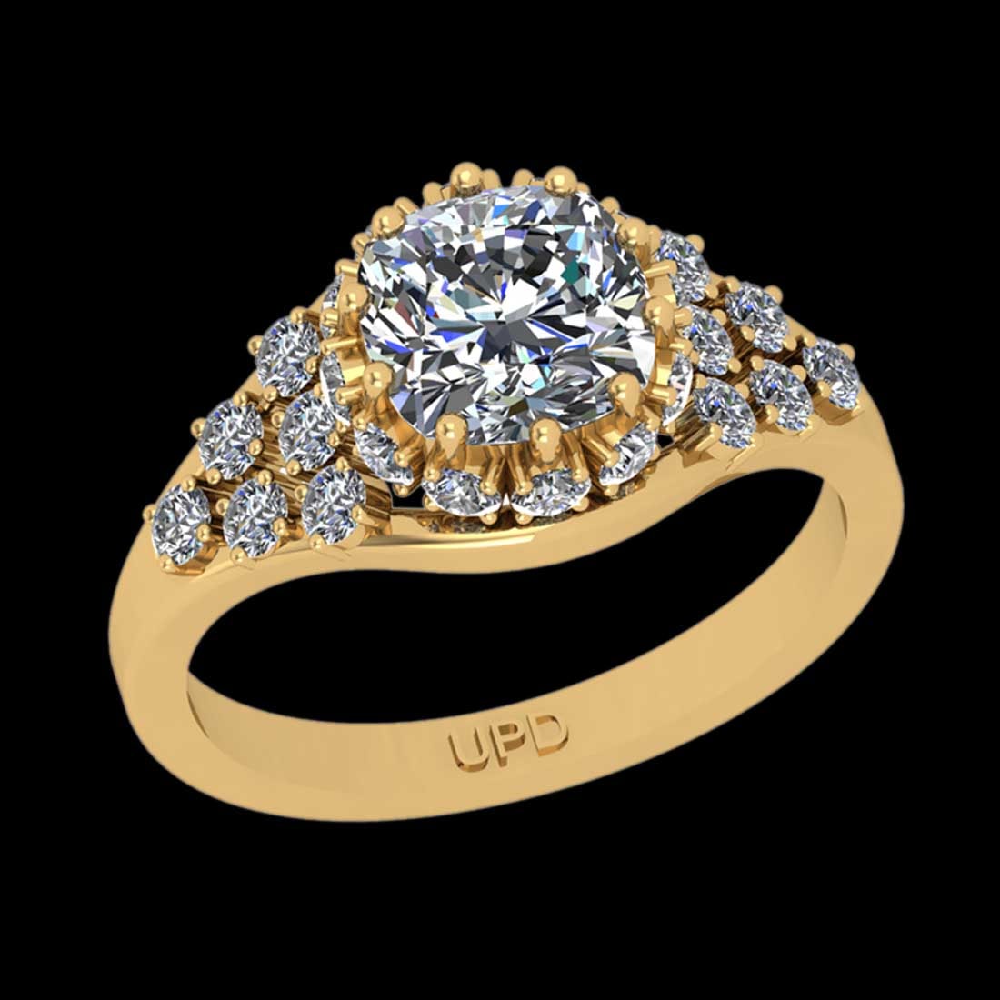 1.89 Ctw VS/SI1 Diamond 14K Yellow Gold Engagement Halo Ring: Center Diamond Weight : 1.05 Ctw ( Cushion Cut) Center Color :-J-K Center Stone Clarity :- VS/SI1 Center Stone Setting : Prong Side Stone Weight Of Ctw 0.84 Ctw Side Stone Color : J-K Stone Clarity :
