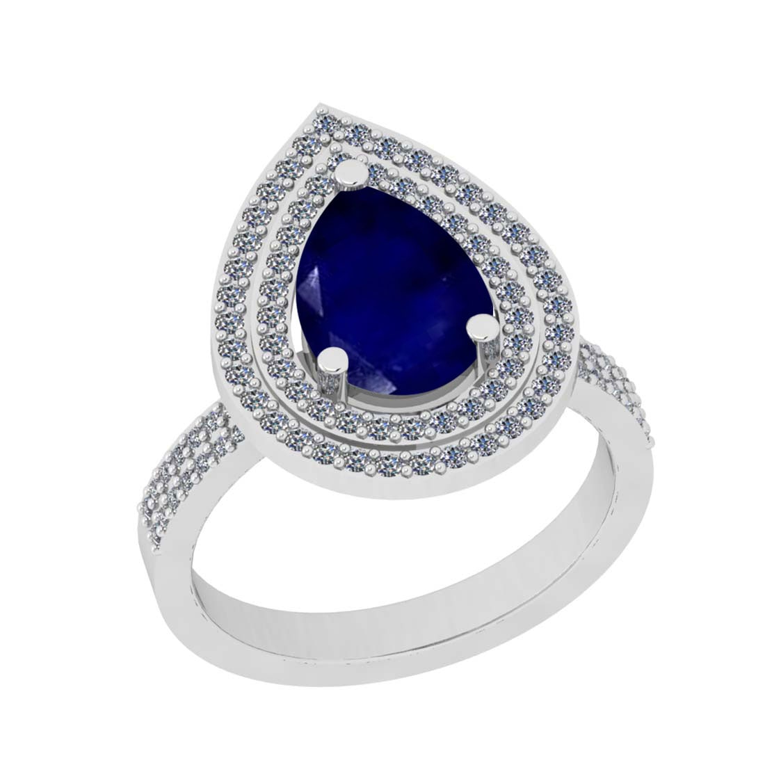 2.97 Ctw SI2/I1 Blue Sapphire And Diamond 14K White Gold two Row Wedding Ha: Color Stone Weight : 2.50 Ctw (Pear Cut ) Center Stone Color : Blue Sapphire Center Stone Setting : Prong Side Stone Weight Of Ctw 0.47 Ctw Side Stone Color : J-K Stone Clarity : SI2/I1 Stone Setting