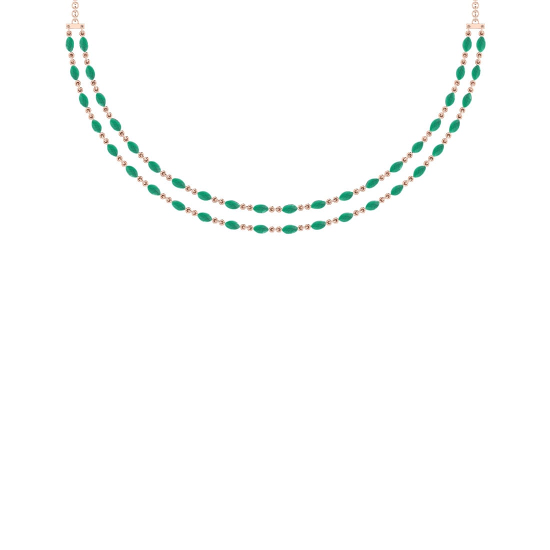 10.50 Ctw Emerald 14K Rose Gold Double layer Necklace: Center Stone Weight : 10.50 Ctw ( Marquise Cut) Center Stone Color :-Emerald Stone Setting : Prong Metal Weight : Approx 15.80 Gram 14K Rose Gold Double layer Necklace Size :- 16 Inches #PAPPS67603v7