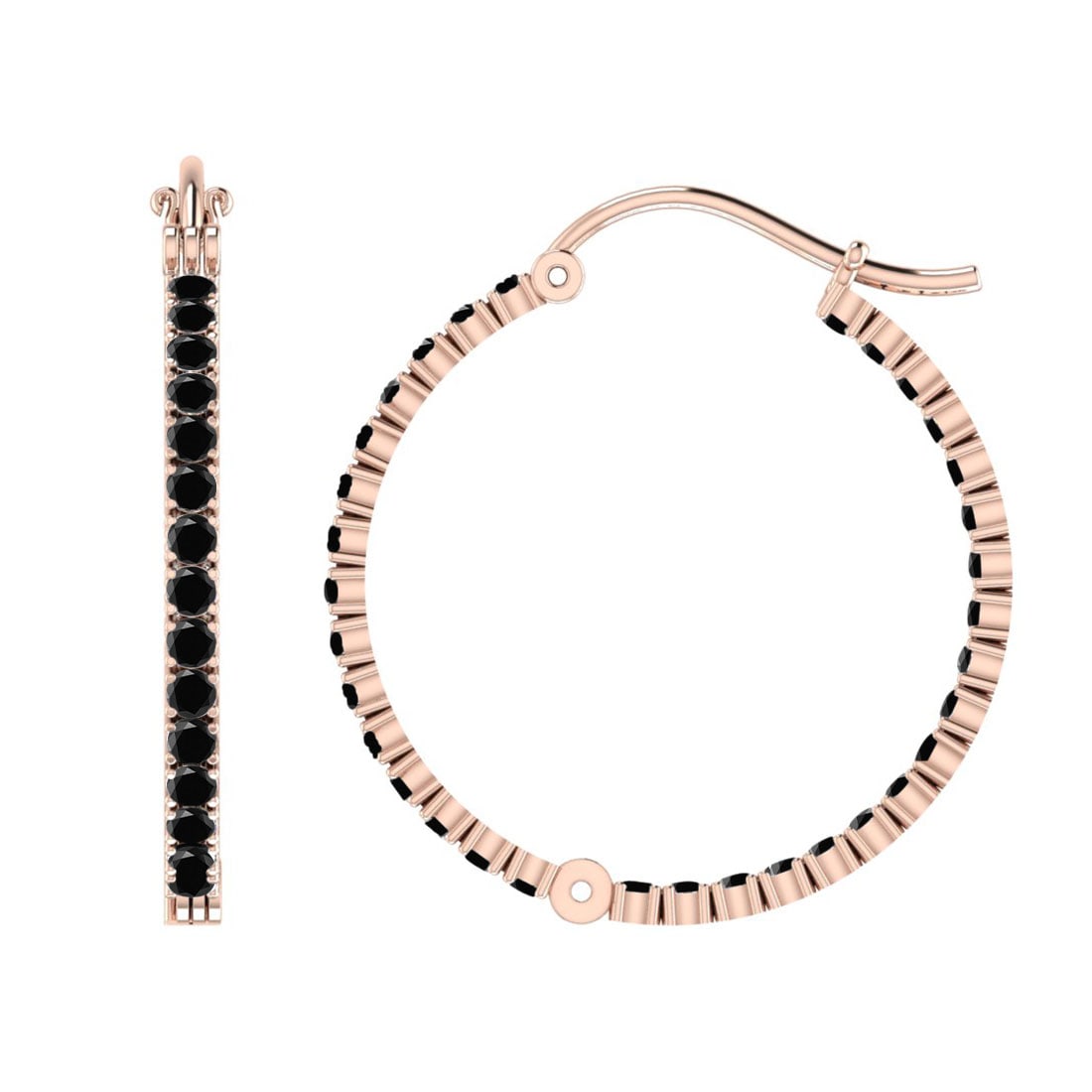 7.80 Ctw i2/i3 Treated Fancy Black Diamond 14K Rose Gold Hoop Earrings: Center Diamond Weight : 7.80 Ctw (Round Cut) Center Diamond Color :-Treated Fancy Black Diamond Center Clarity : I2/I3 Stone Setting : Prong Metal Weight : Approx 11.50 Gram 14K Rose Gold Hoop