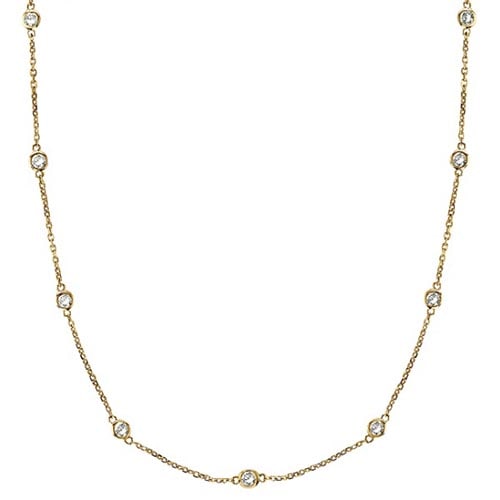 Station Bezel-Set Necklace in 14k Yellow Gold (0.33 ctw): METAL TYPE: 14k Yellow Gold ;TOTAL CARAT WEIGHT: 0.33 ;NAME OF CENTER STONE: Diamond ;CENTER STONE SHAPE: Round ;CENTER STONE CLARITY: SI ;CENTER STONE COLOR: G-h ;CENTER STONE SETTING: Bezel ;CENTER